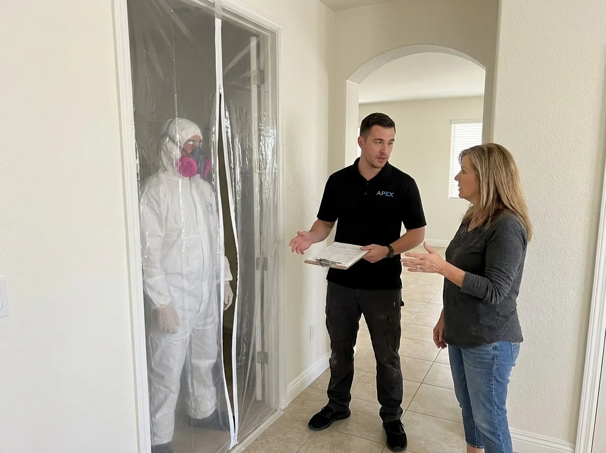 Going over the abatement plan at the containment door